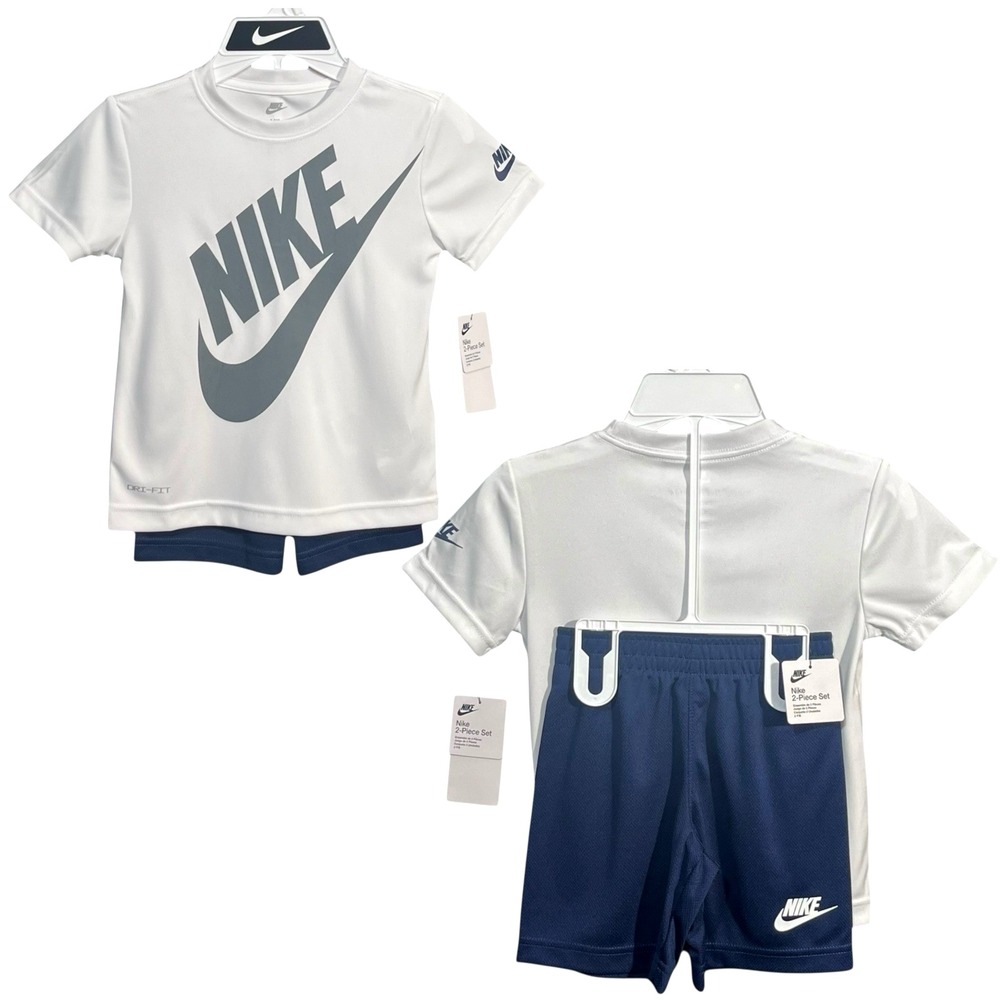 Nike Boys Dri-FIT Athletic T-Shirt & Shorts Outfit Set Size 4 Navy Blue White